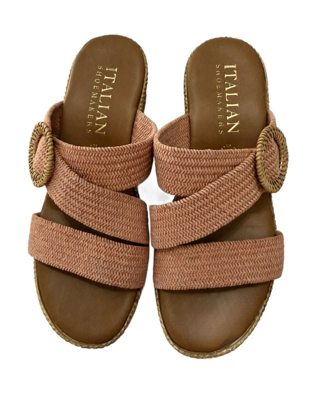 Italian Shoemakers Grania Wedge Woven Slide Sandals in Dusty Rose. 7.5